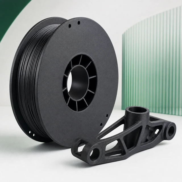 PLA-CF filament spool and complete printed sample