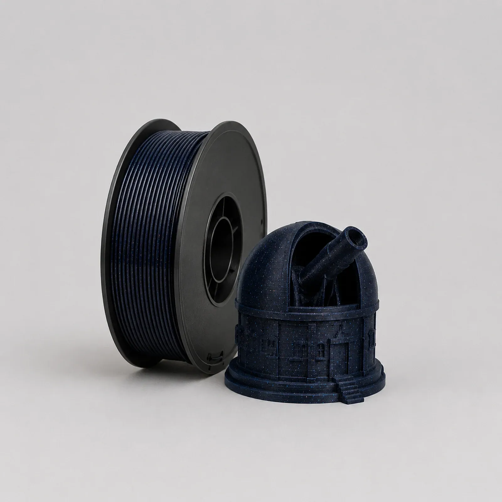 PLA Galaxy filament spool and printed reference part