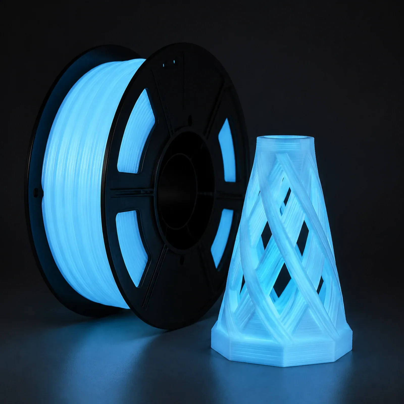 PLA Glow filament spool and printed reference part