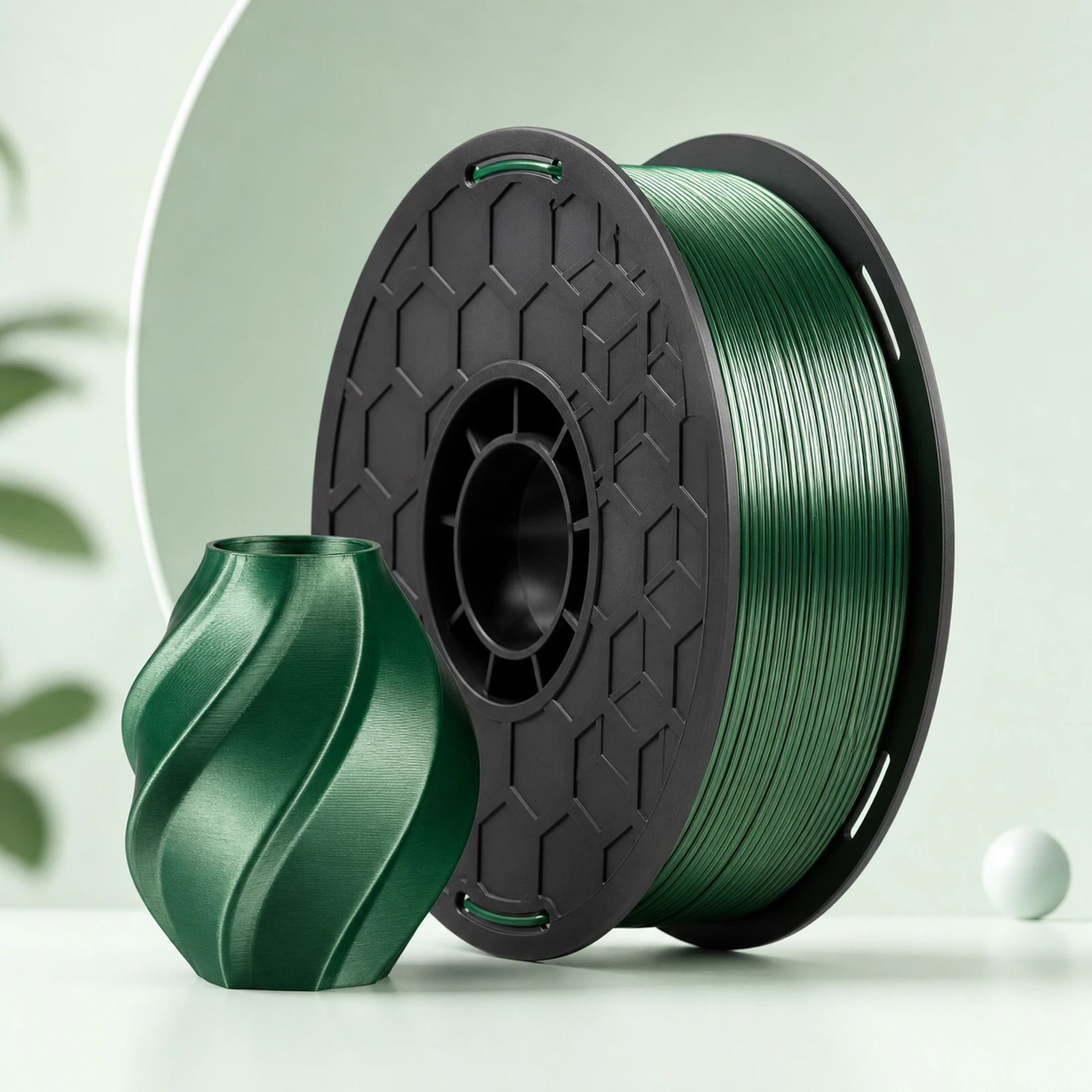 PLA Silk+ spool with a representative printed sample