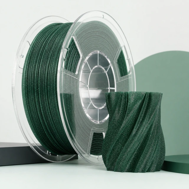 PLA Sparkle filament spool and complete printed sample