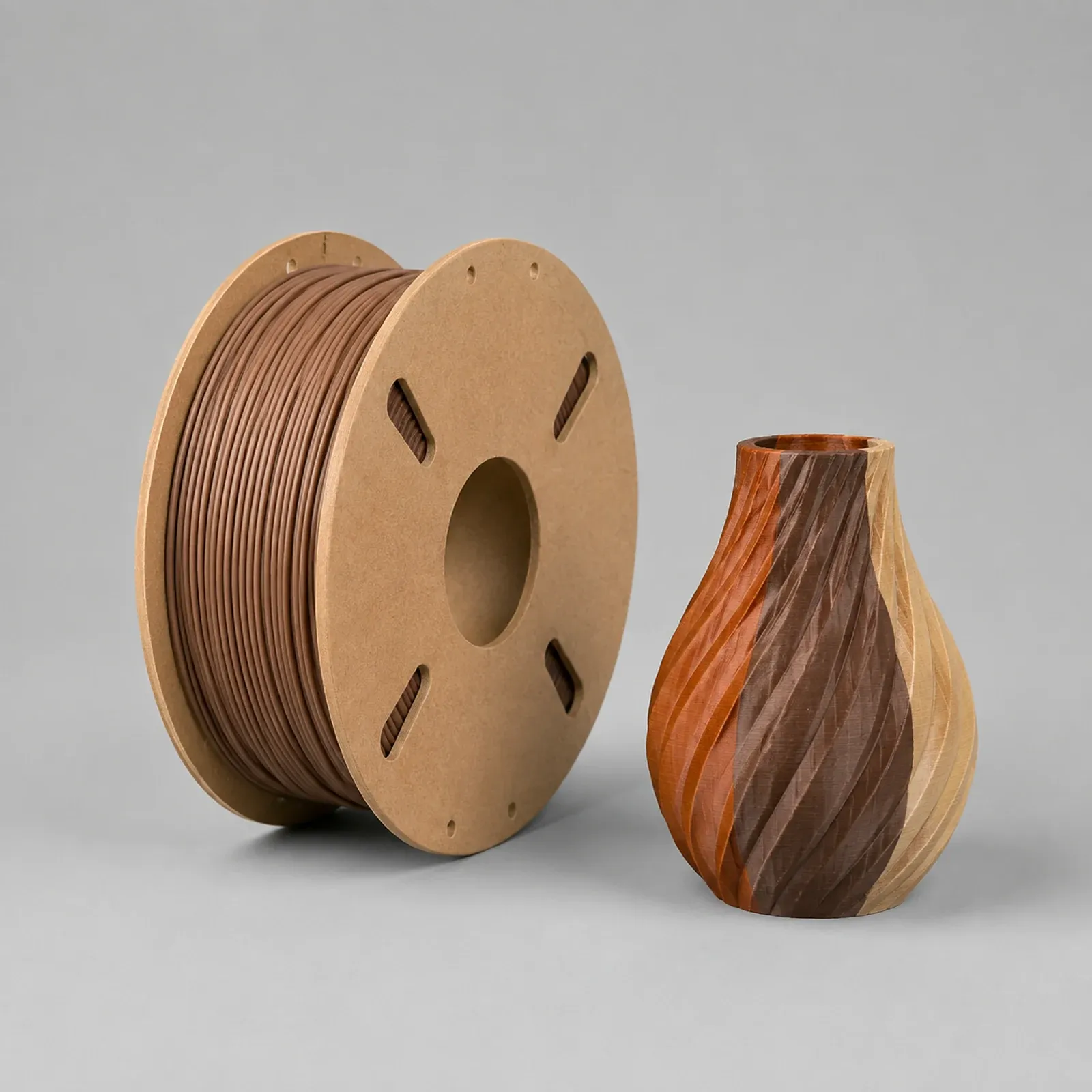 PLA Wood filament spool and printed reference part