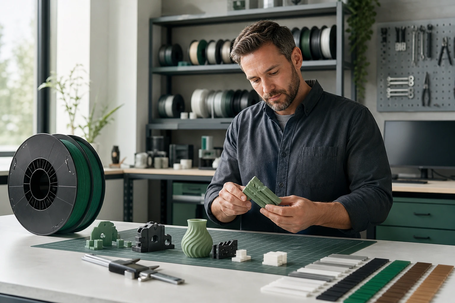 A filament program review around complete spools and FDM-printed parts