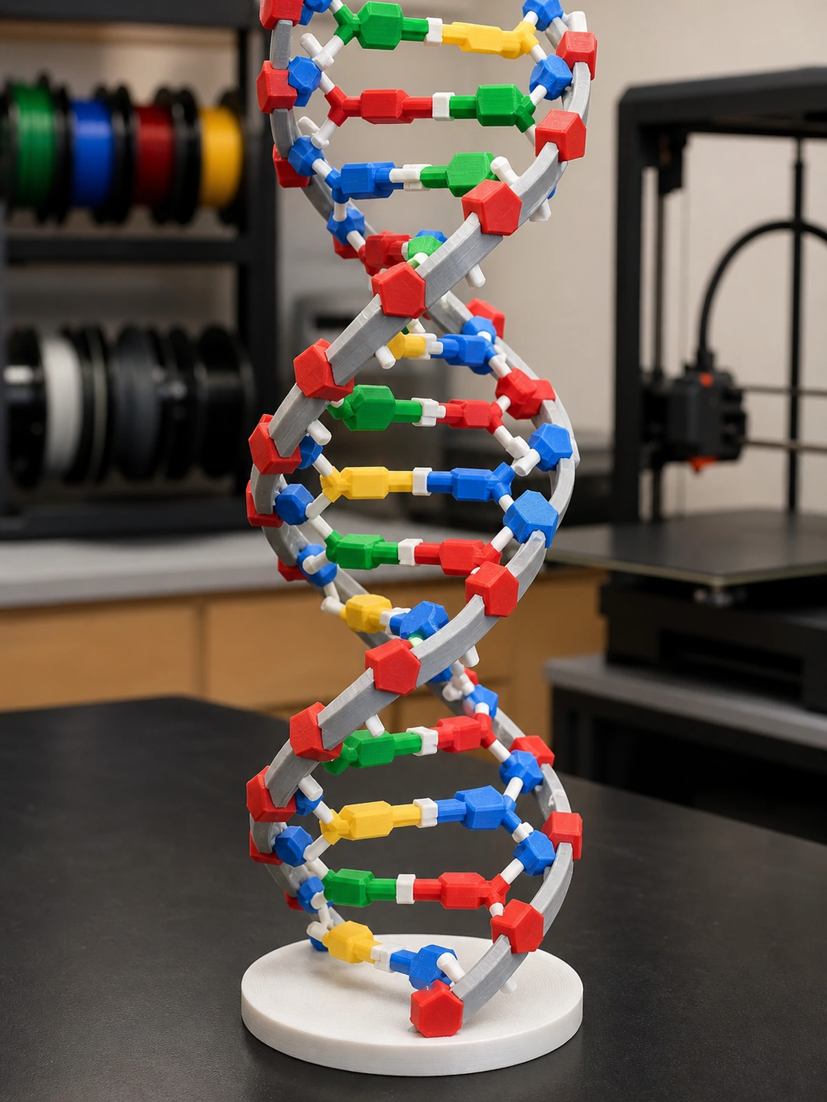 Complete 3D-printed molecular teaching model in a classroom lab table