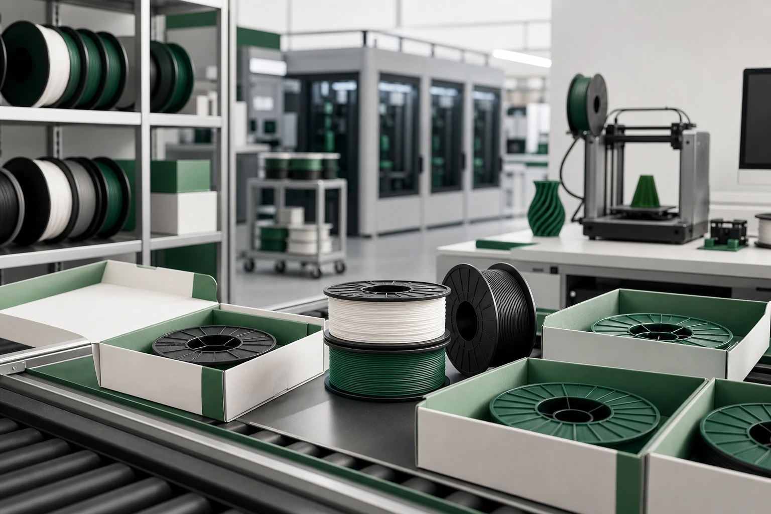 Unbranded 3D-printing materials and complete project models in a maker lab