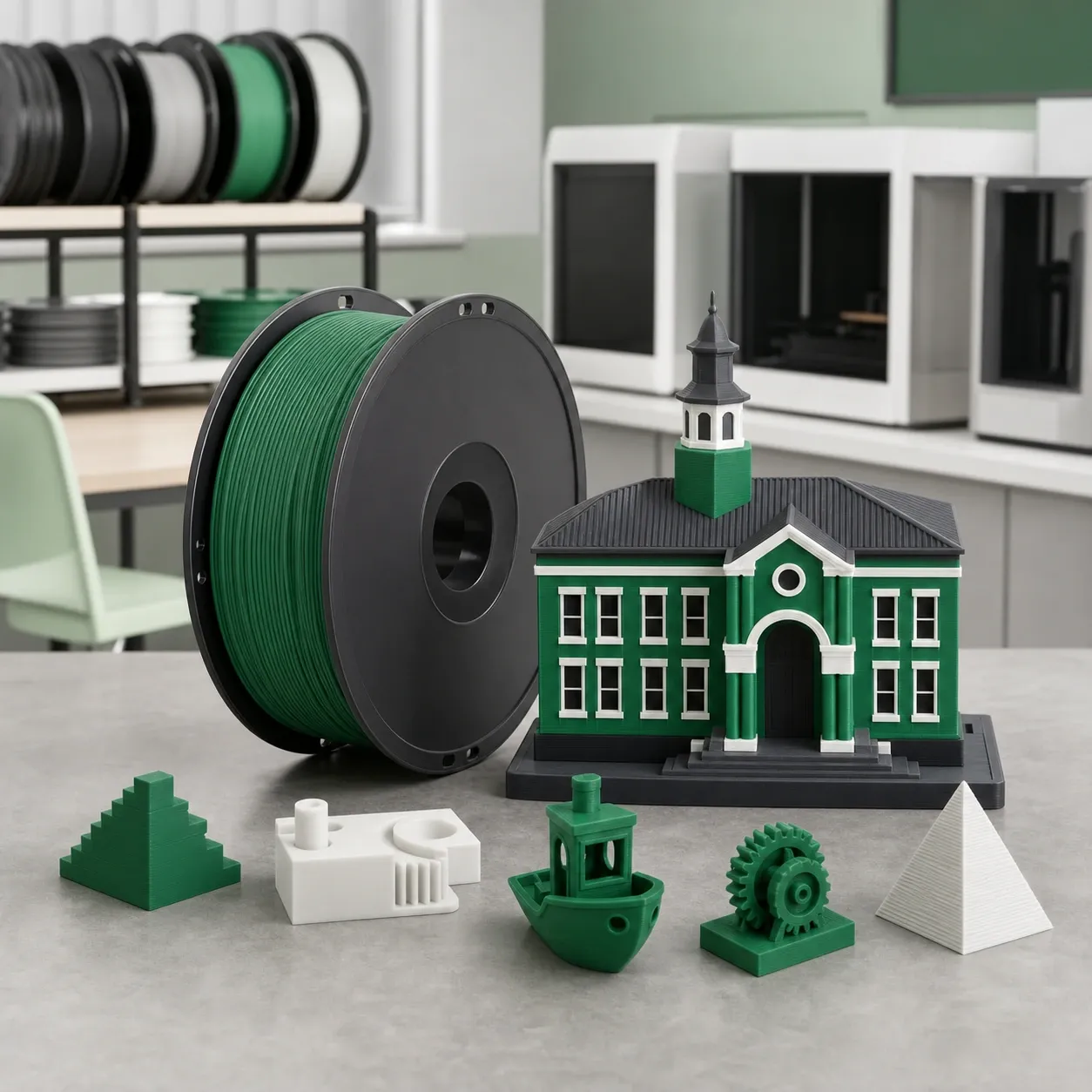 Unbranded PLA Matte spool with a complete educational 3D-printed model