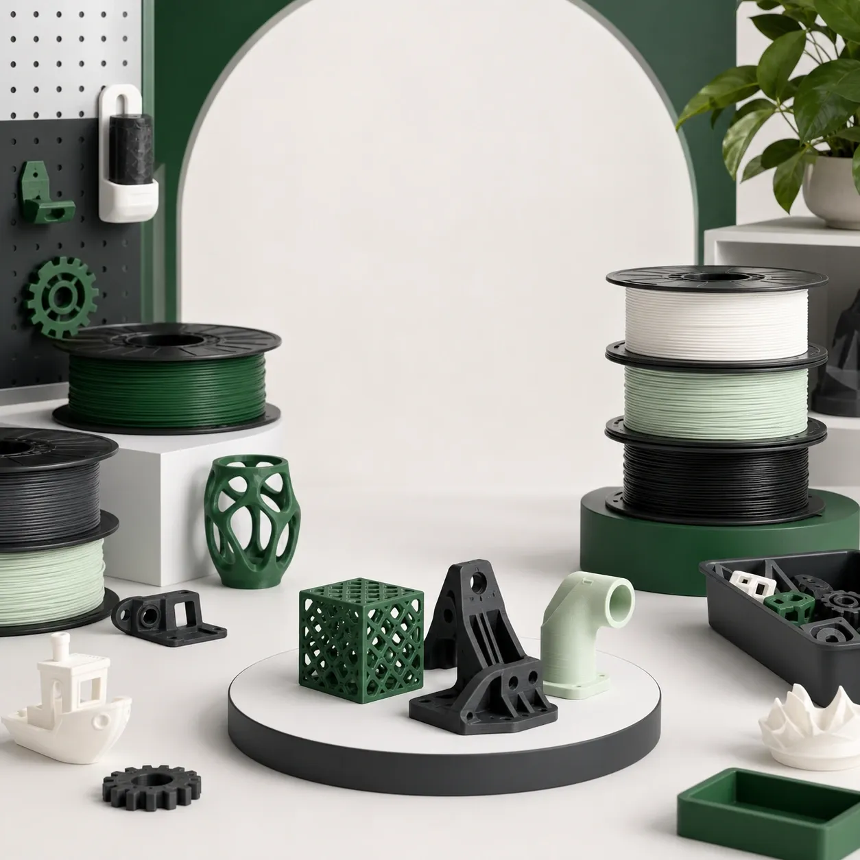Unbranded PLA Silk+ spool with a complete educational 3D-printed model