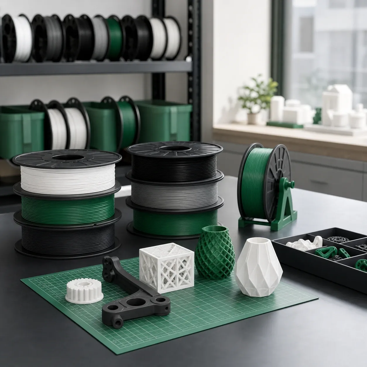 Unbranded PLA Silk+ spool with a complete educational 3D-printed model