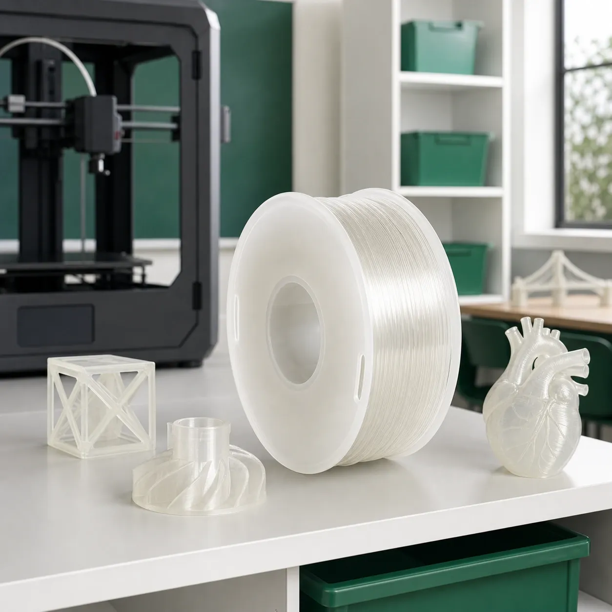 Unbranded PLA Translucent spool with a complete educational 3D-printed model