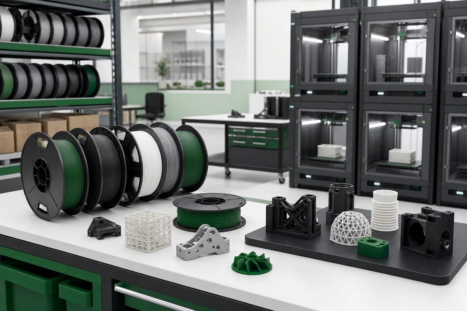 Device ecosystem presentation in an unbranded 3D-printing workspace.
