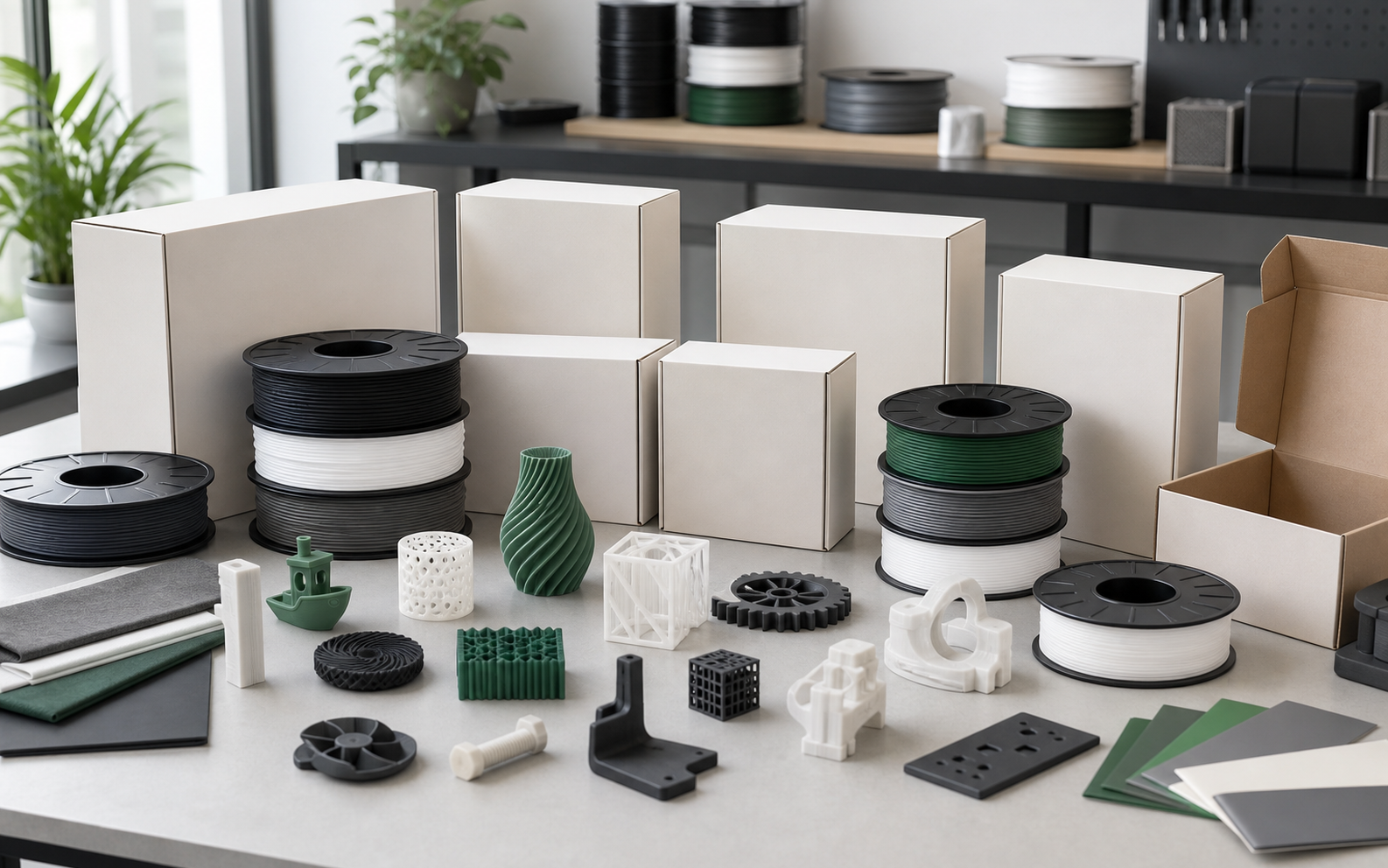 Retail-ready filament packaging with barcode, label, spool protection, and shipment checks