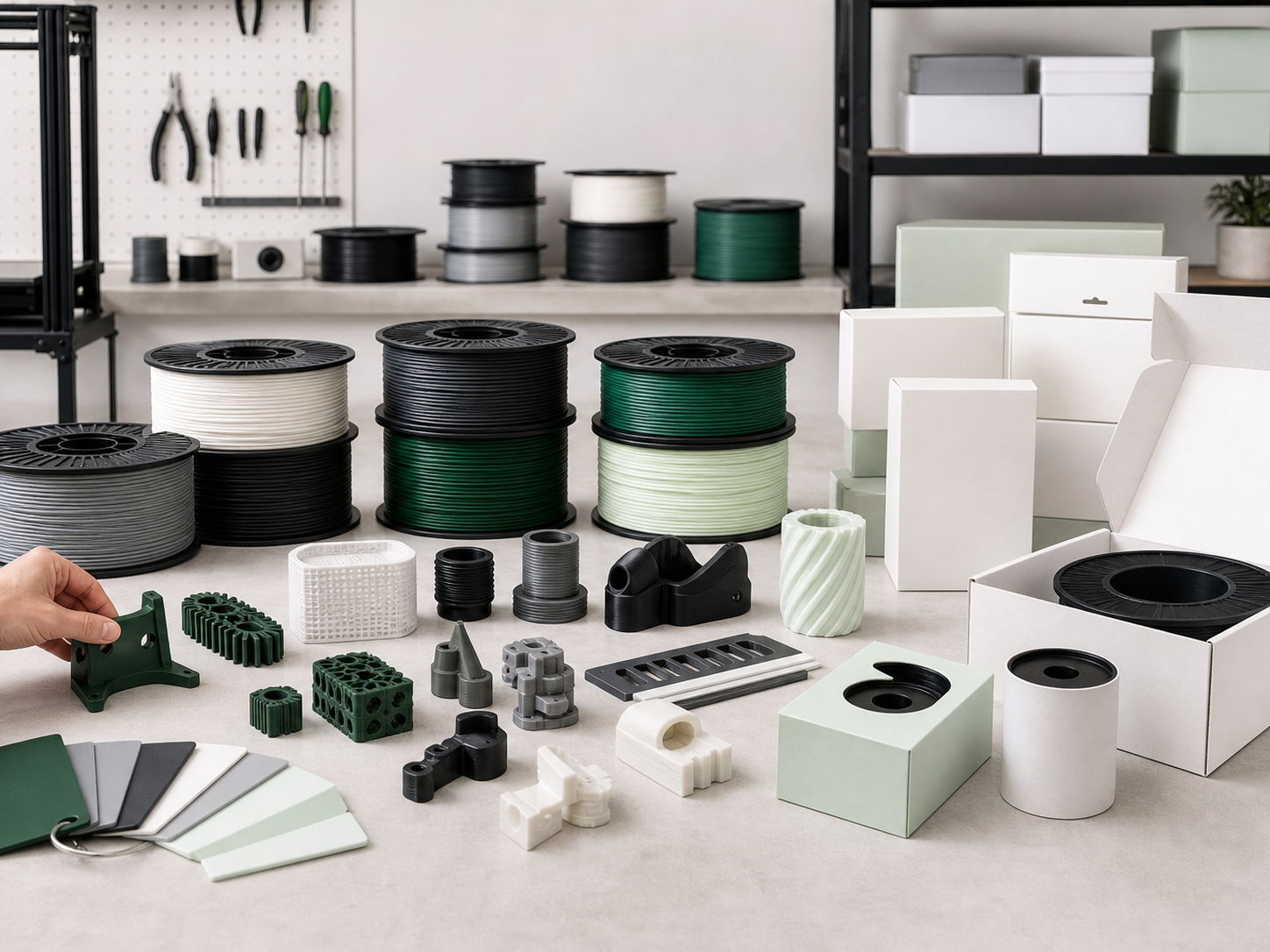 Retail-ready filament packaging with barcode, label, spool protection, and shipment checks