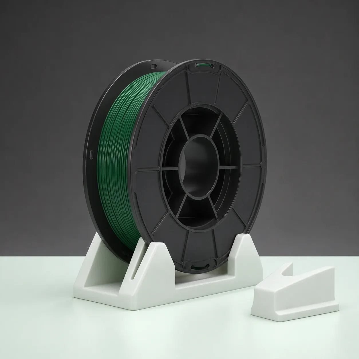 two complete engineering housings and a plain charcoal spool in a crop-safe inspection scene
