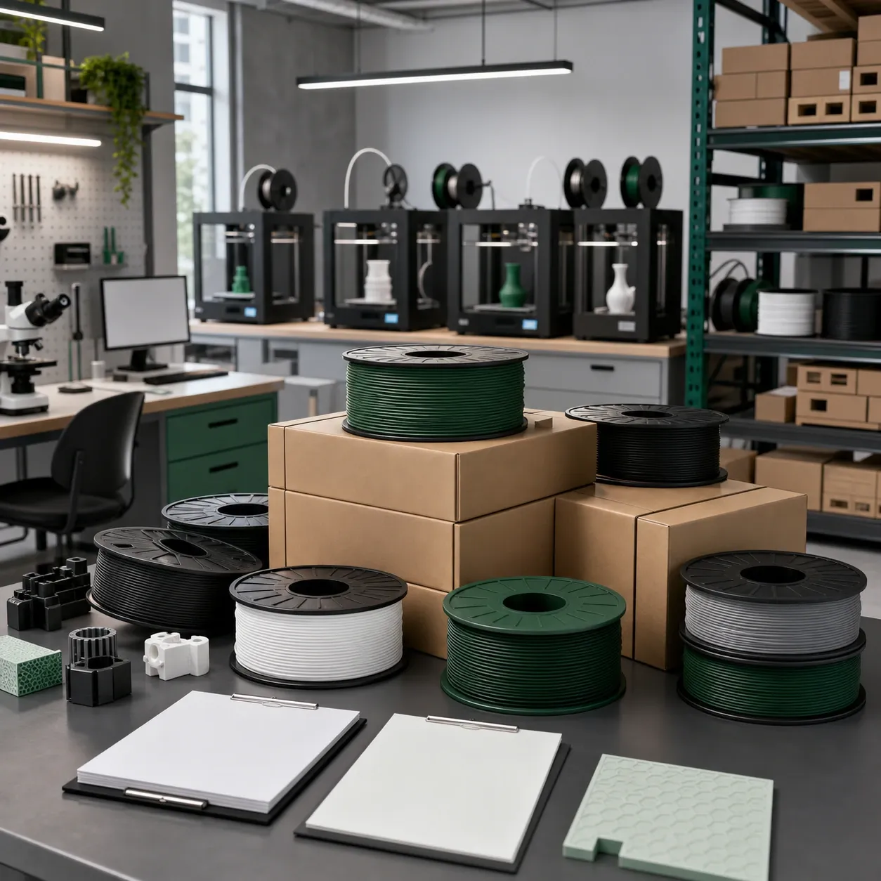 Neutral education 3D-printing program scene: light study