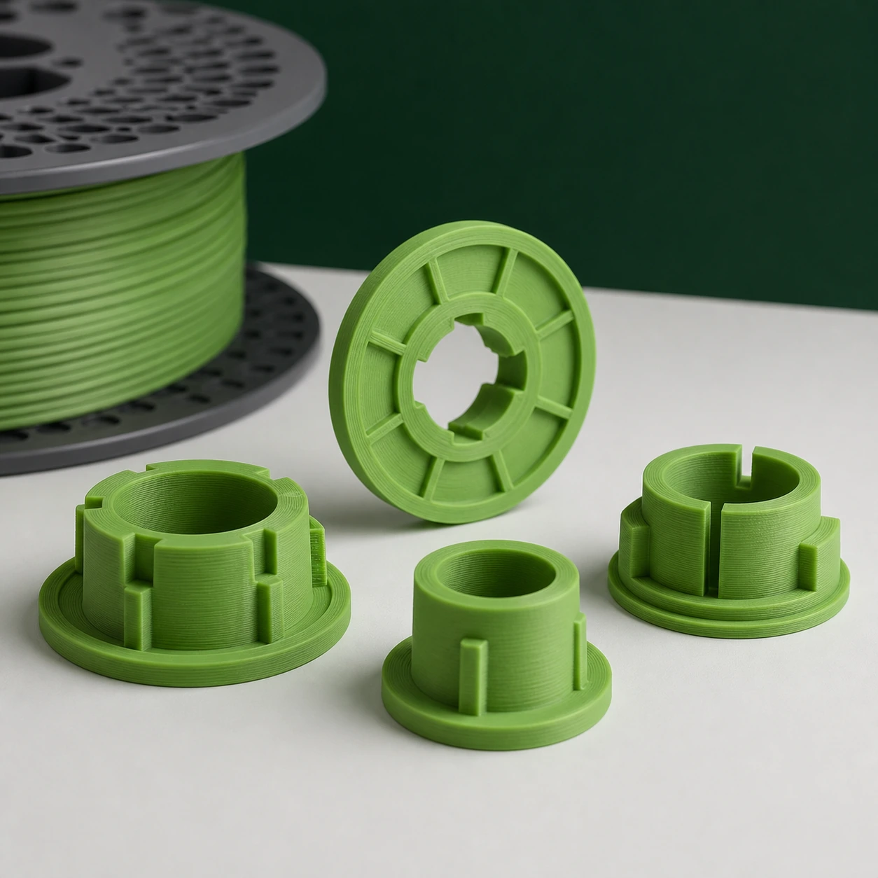 Apple Green PLA Matte set of reusable FDM spool hub adapters