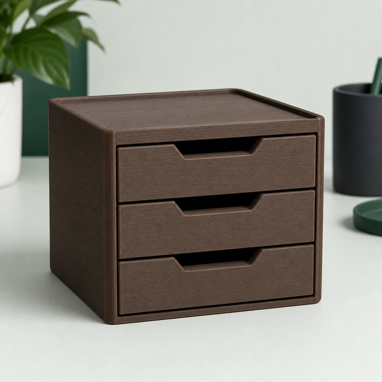 Dark Brown PLA Matte complete three-drawer desktop organizer