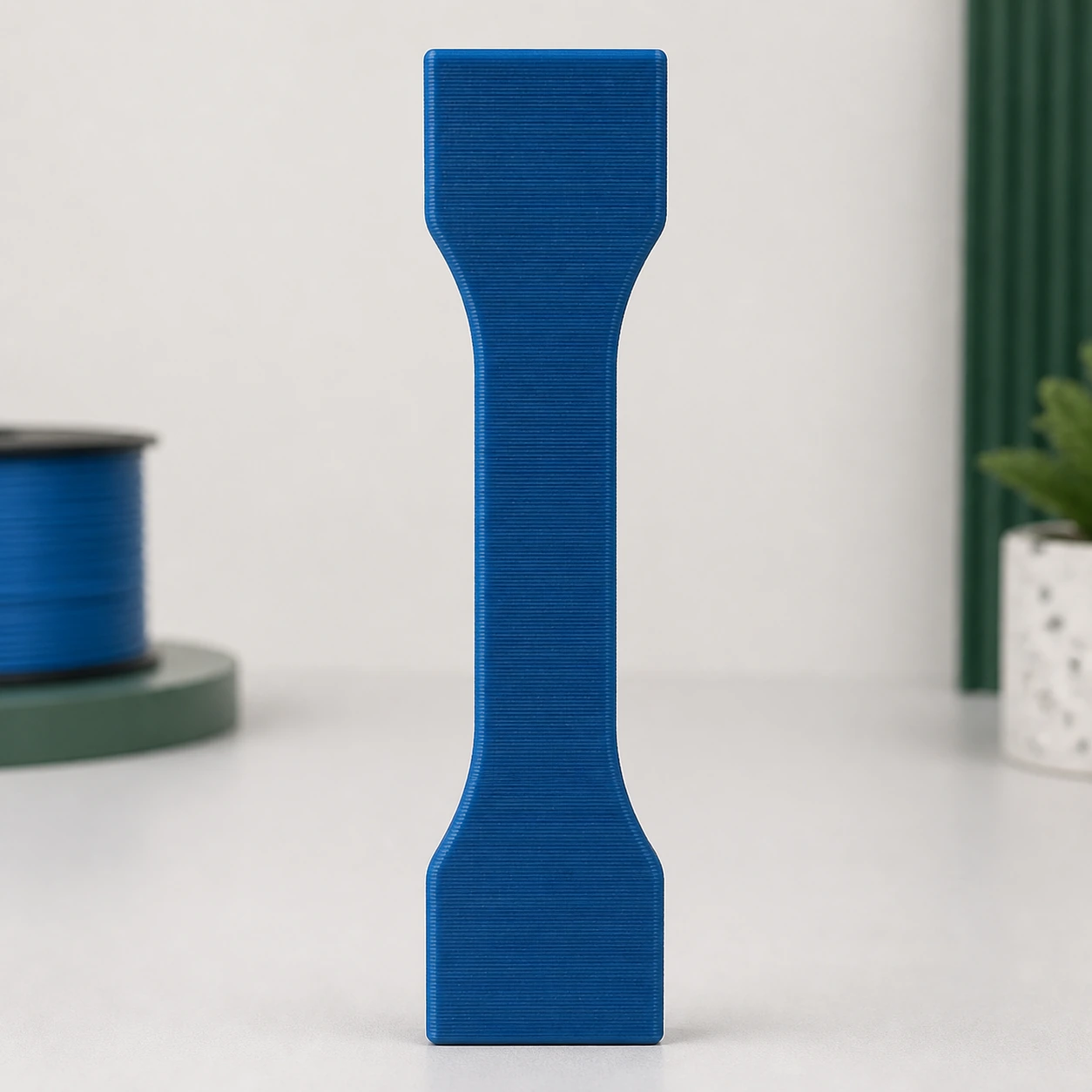 Marine Blue PLA Matte complete unmarked dog-bone material specimen