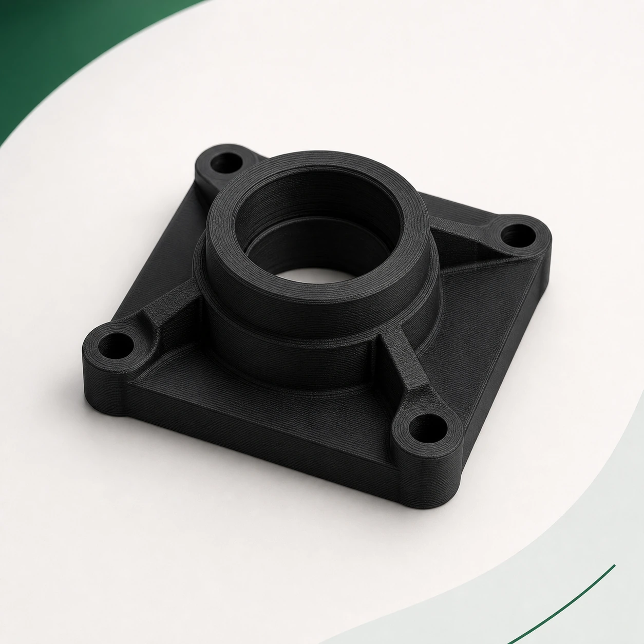 Black PAHT-CF: bearing-carrier housing with a deep central bore and four reinforced ribs