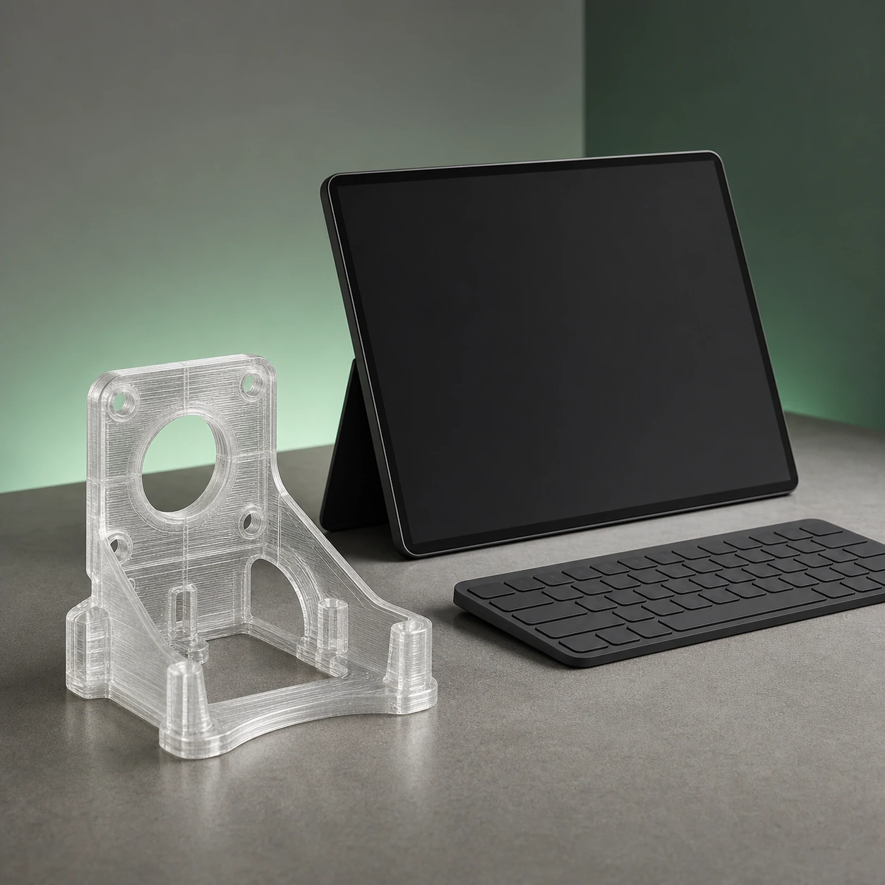 Transparent-direction PC visual reference for blank digital record station in a neutral 3D-printing workflow.