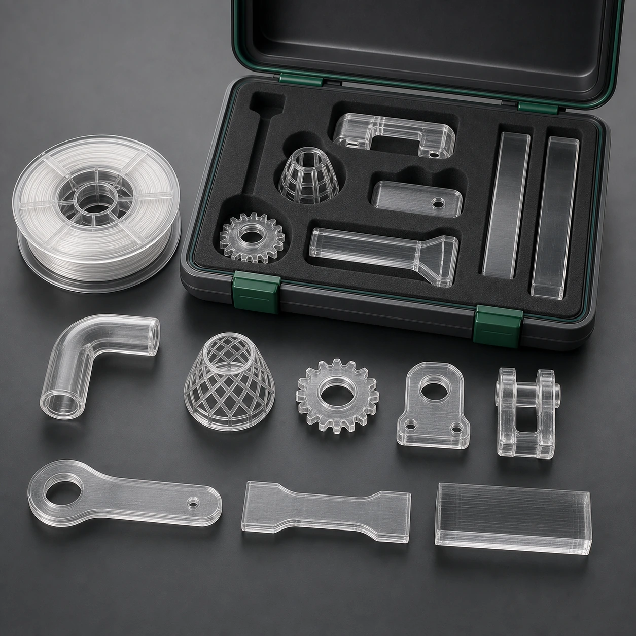 Transparent-direction PC visual reference for material handoff kit in a neutral 3D-printing workflow.