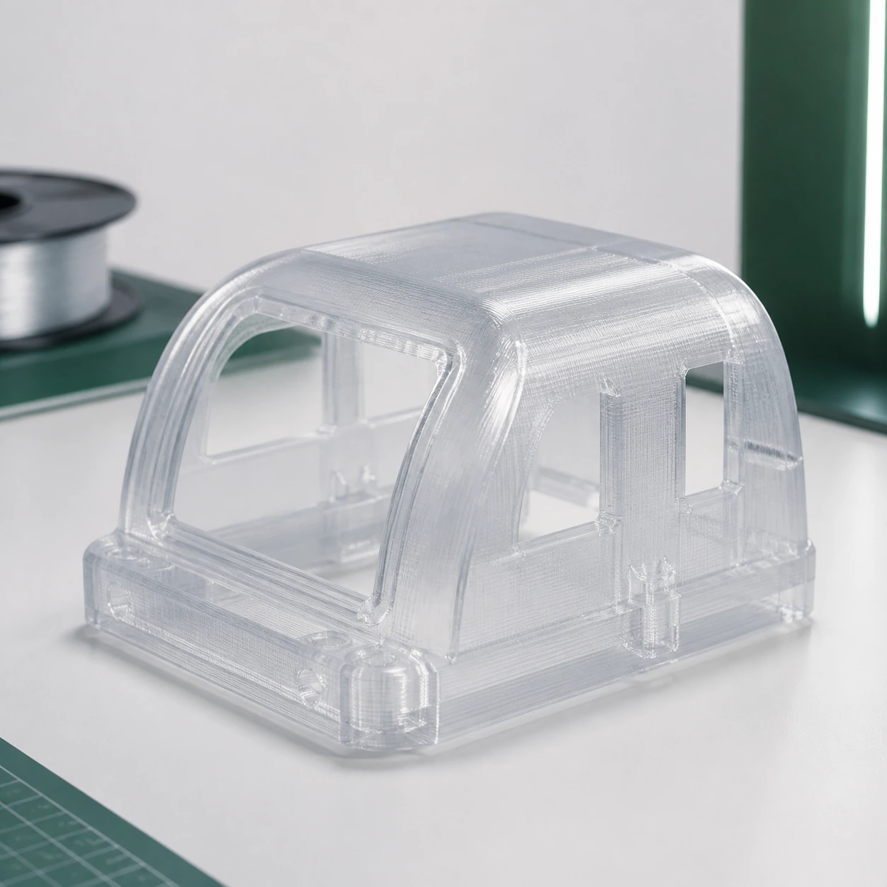 Transparent-direction PC visual reference for fine-layer shell in a neutral 3D-printing workflow.
