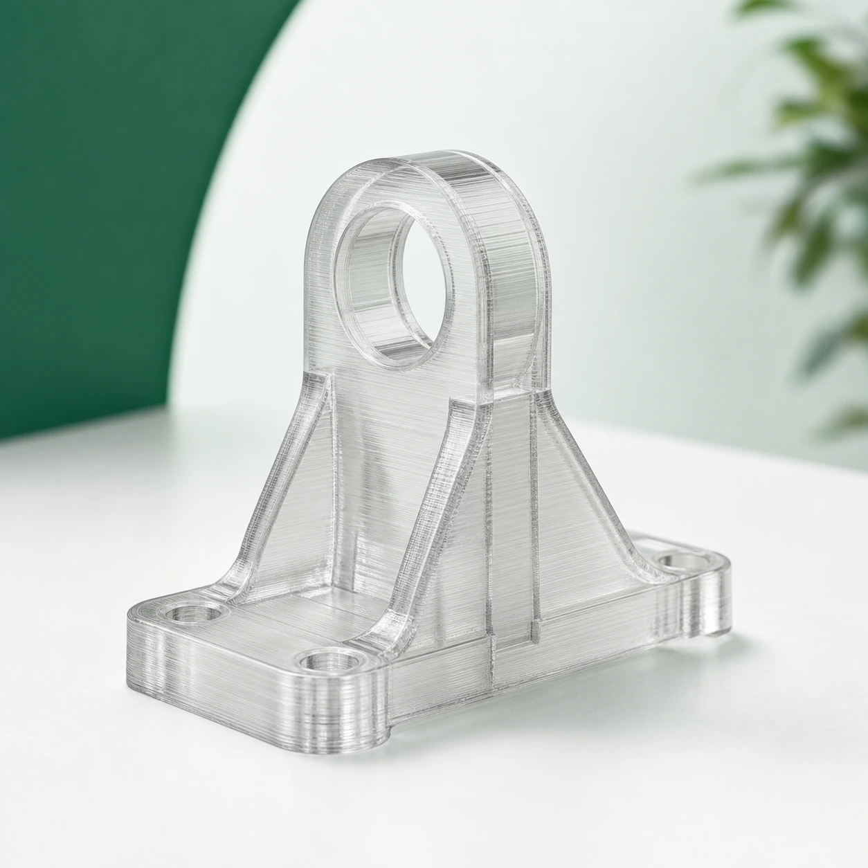Transparent-direction PC visual reference for edge finish in a neutral 3D-printing workflow.
