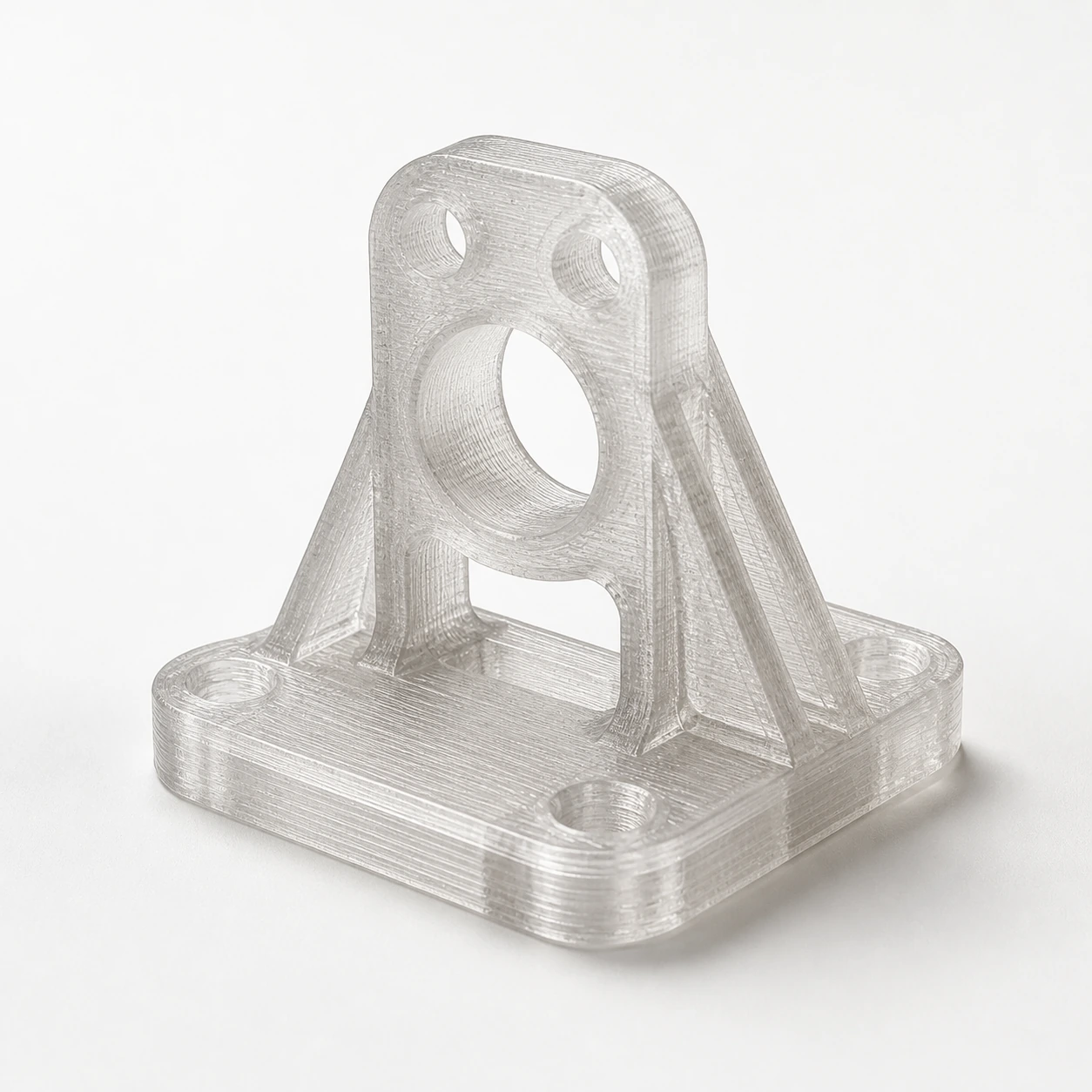 Transparent-direction PC visual reference for matte-satin contrast in a neutral 3D-printing workflow.