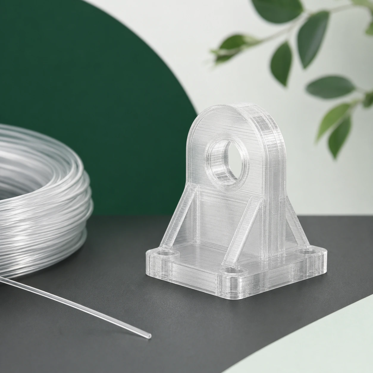 Transparent-direction PC visual reference for filament strand in a neutral 3D-printing workflow.