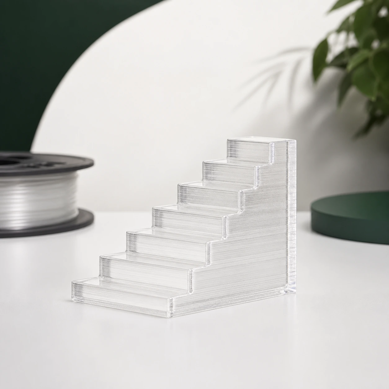 Transparent-direction PC visual reference for thickness ladder in a neutral 3D-printing workflow.