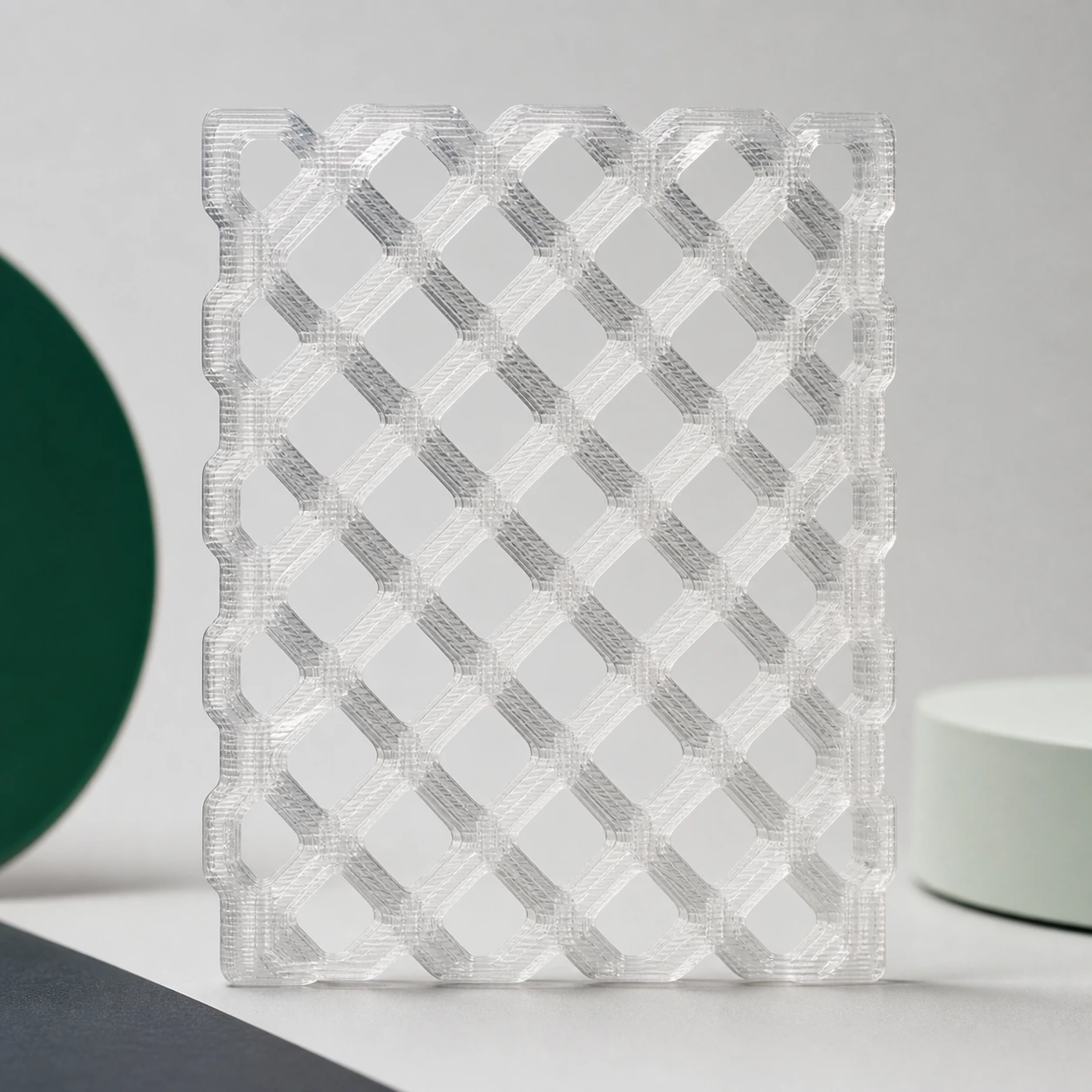 Transparent-direction PC visual reference for lattice coupon in a neutral 3D-printing workflow.