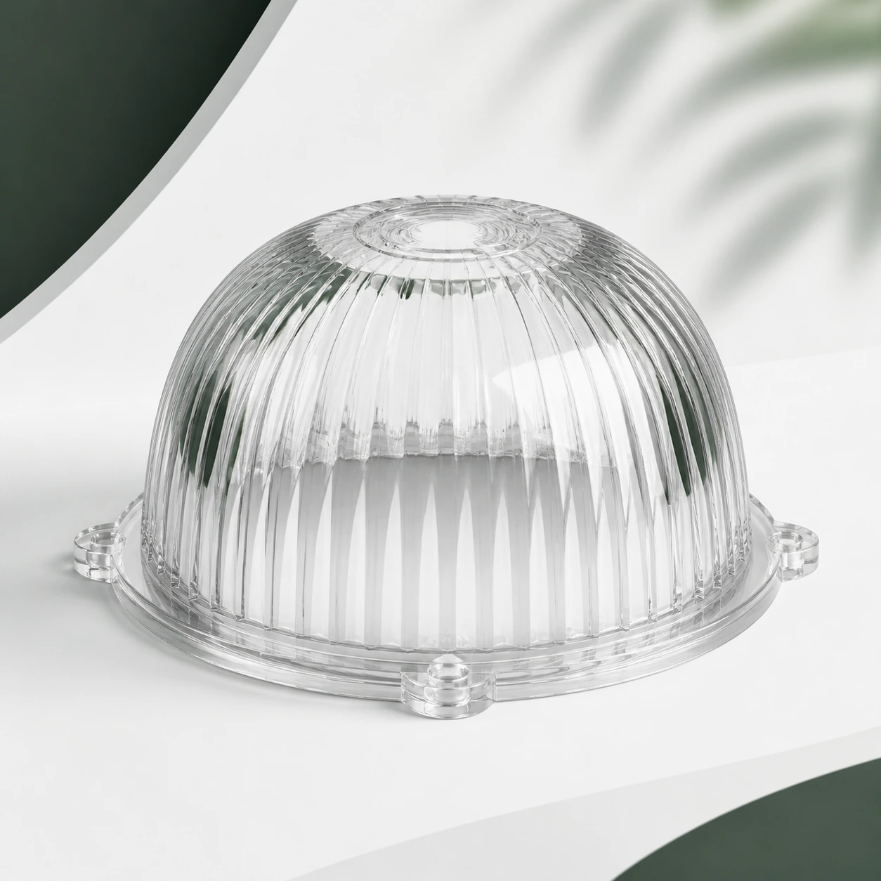 Transparent-direction PC visual reference for ribbed dome in a neutral 3D-printing workflow.