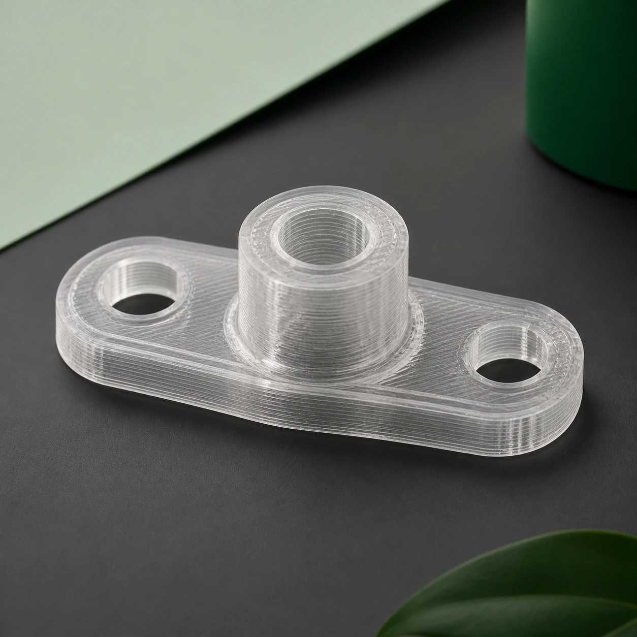 Transparent-direction PC visual reference for boss-and-hole coupon in a neutral 3D-printing workflow.