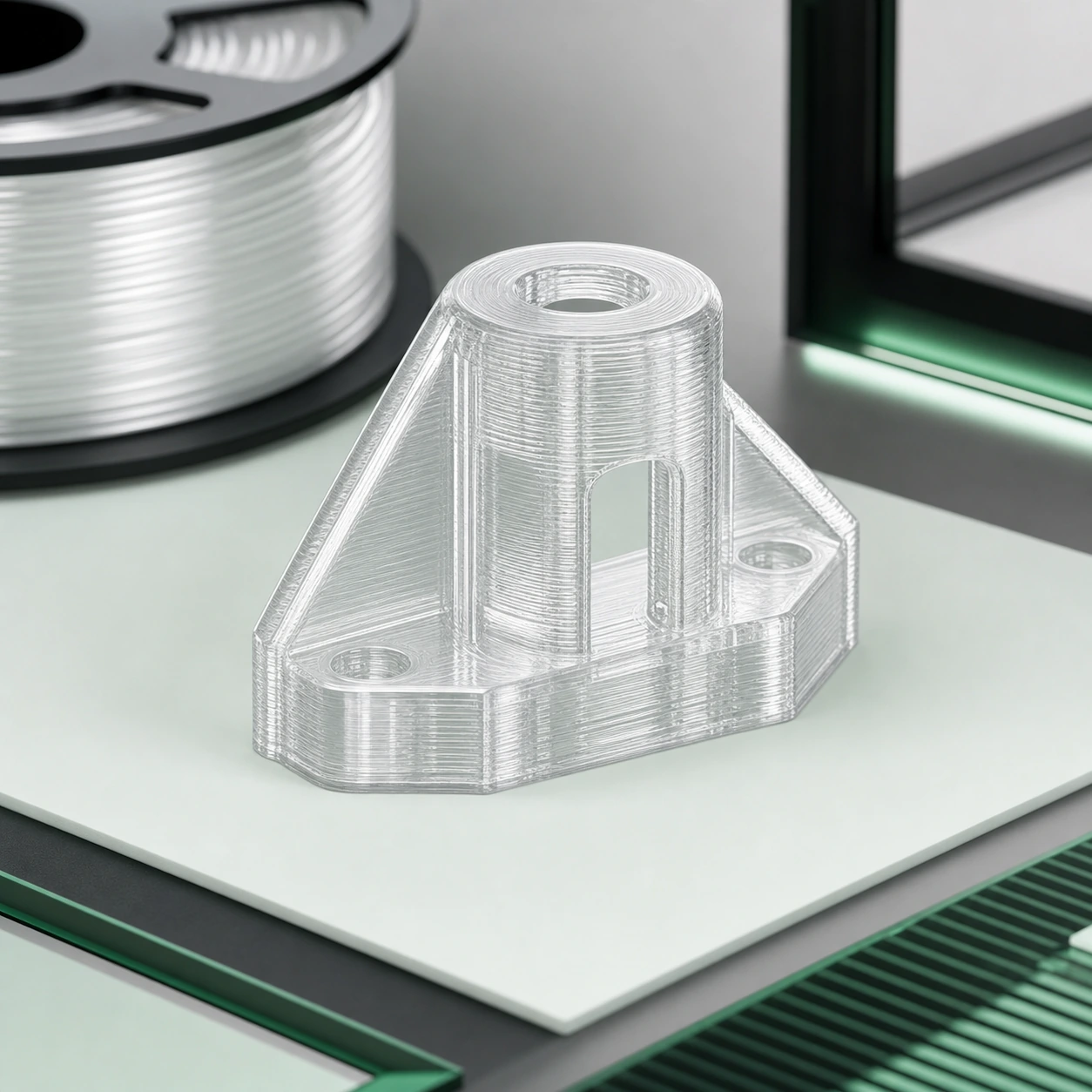 Transparent-direction PC visual reference for enclosed fdm layer path in a neutral 3D-printing workflow.