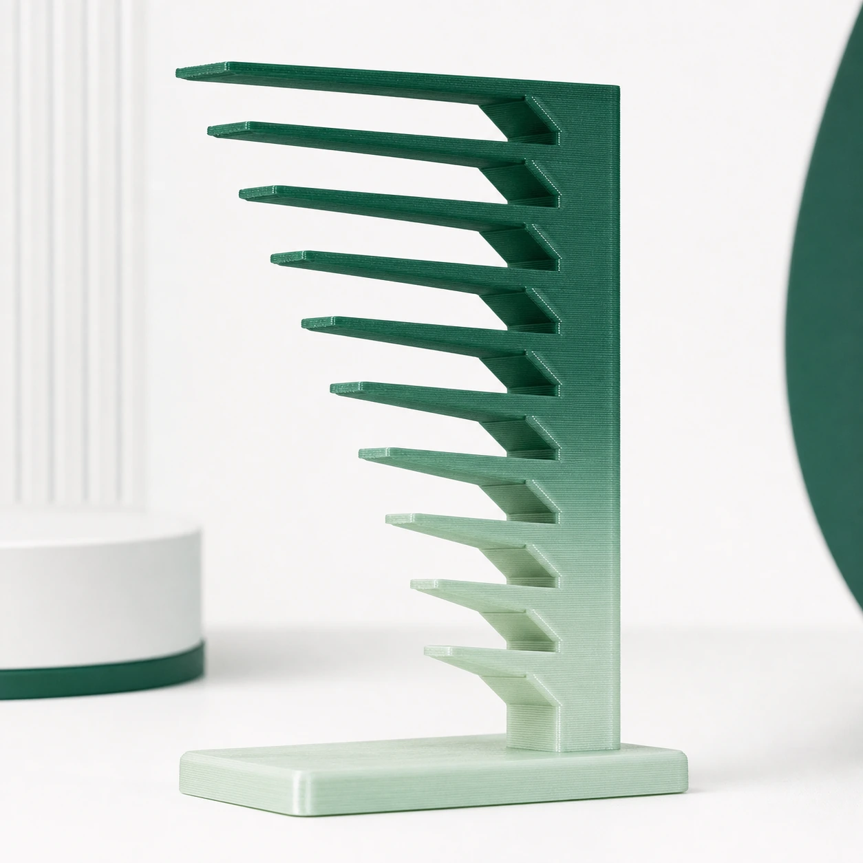 Gradient Silk Air PLA Basic Gradient: 3D-printed overhang tower with progressive angles and intact base