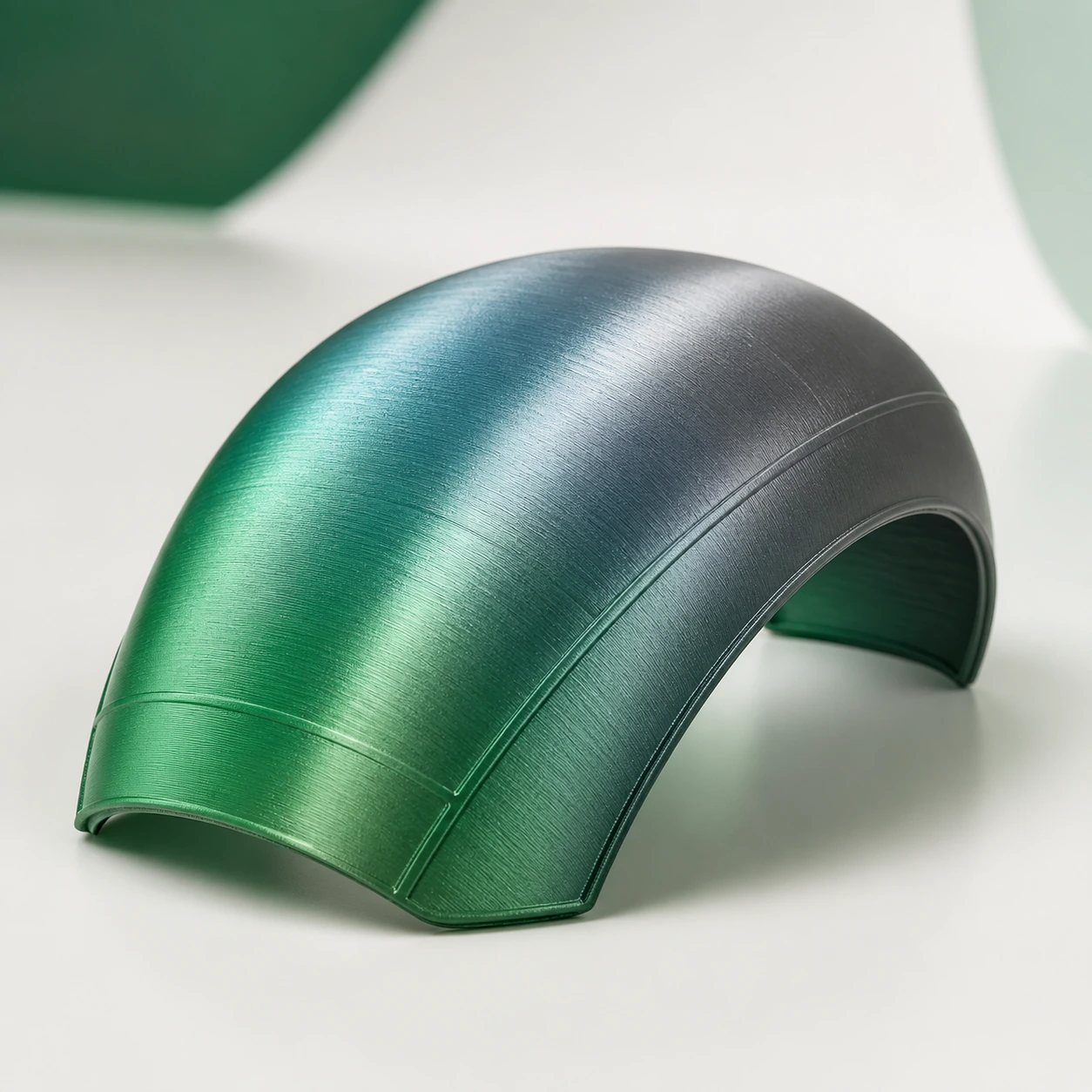 Gradient Silk Water PLA Basic Gradient: smooth curved 3D-printed shell sample for reviewing long gradient continuity