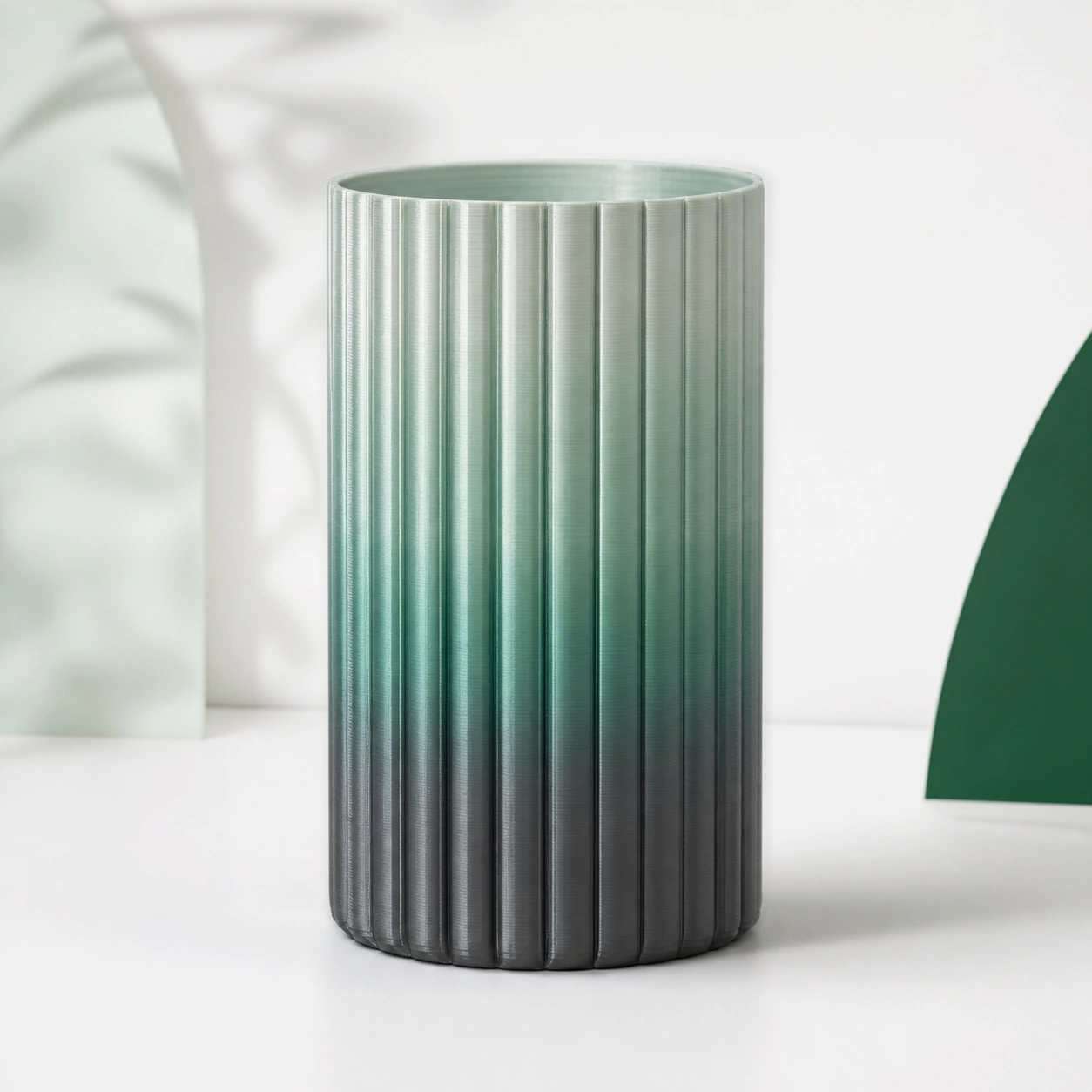 Gradient Silk Fire PLA Basic Gradient: ribbed cylindrical 3D-printed vase for reviewing transitions across repeating texture