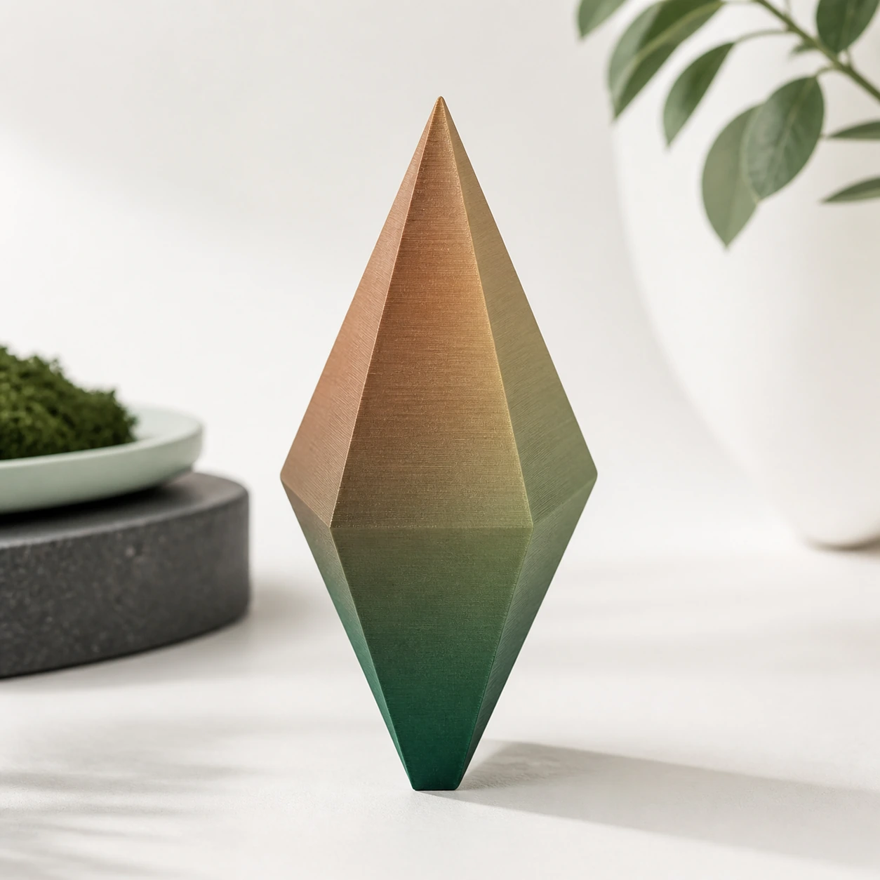 Gradient Silk Earth PLA Basic Gradient: faceted 3D-printed prism for reviewing hue changes across planes
