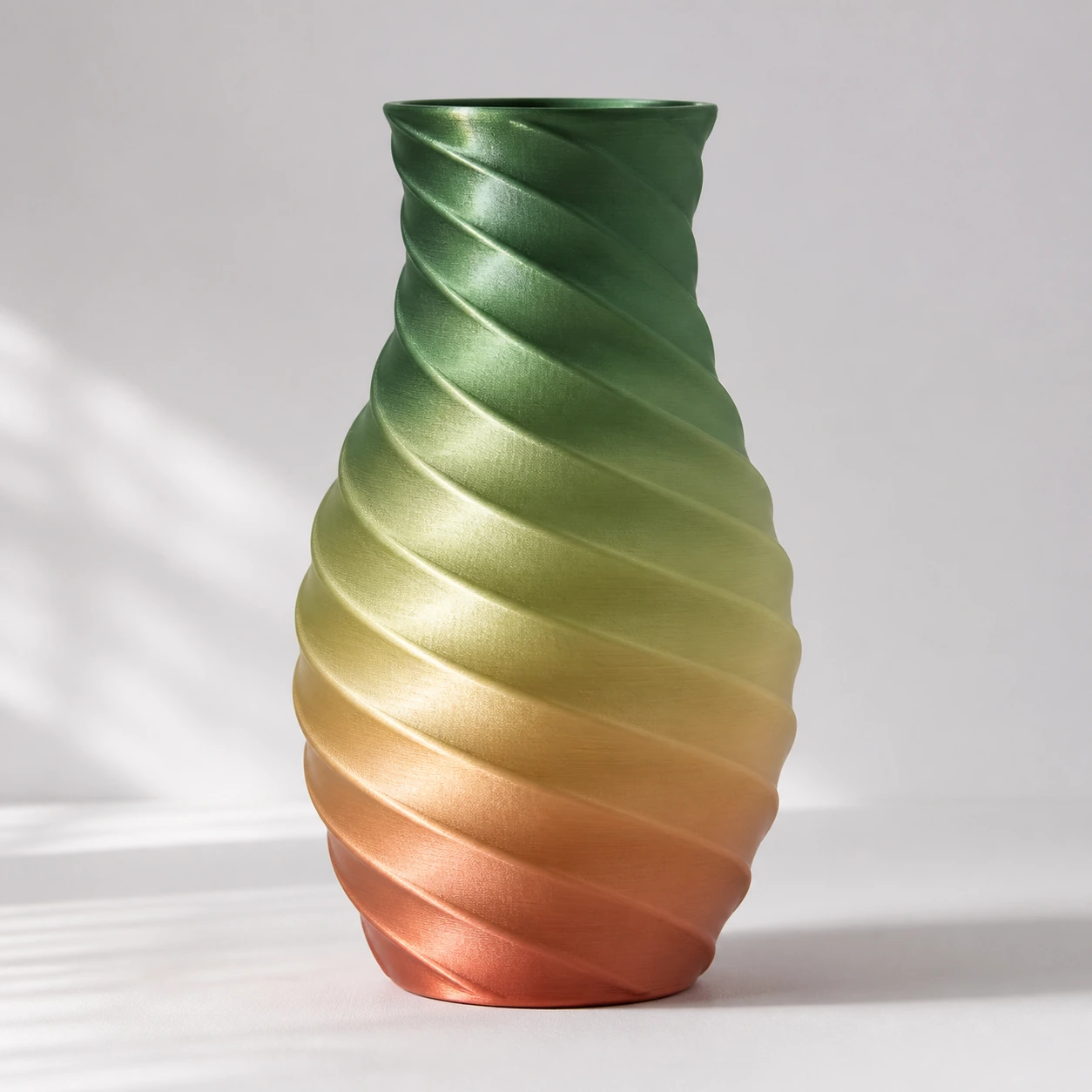 Gradient Silk Fire PLA Basic Gradient: wide spiral 3D-printed vase with a long continuous wall showing gradual color progression