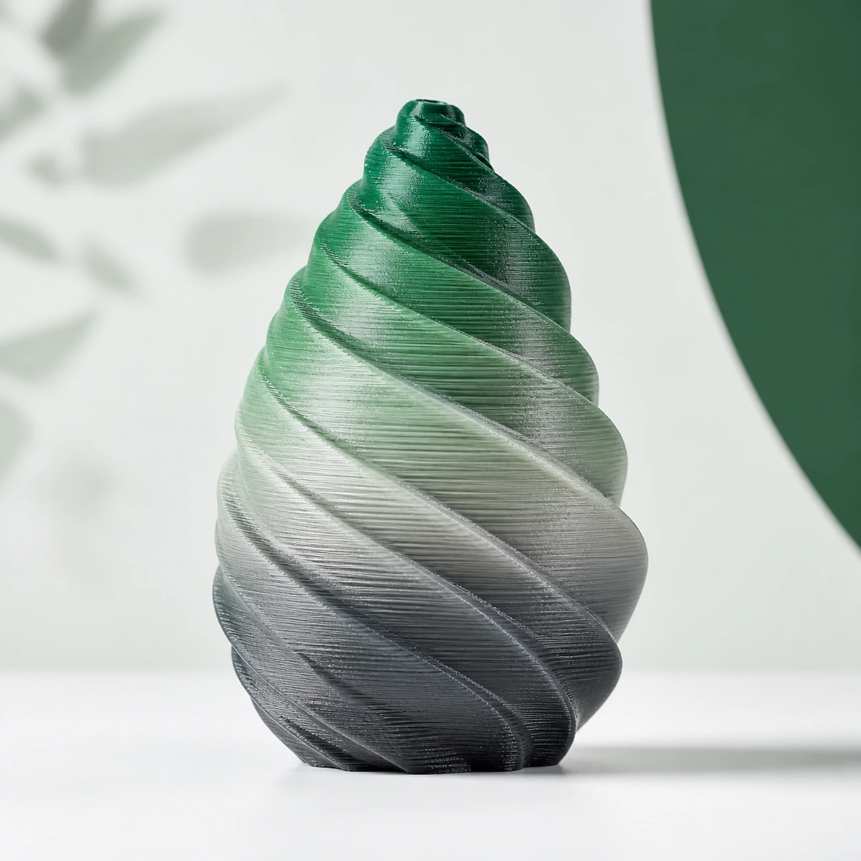 Gradient Silk Water PLA Basic Gradient: helical 3D-printed shell sculpture with a long smooth color path