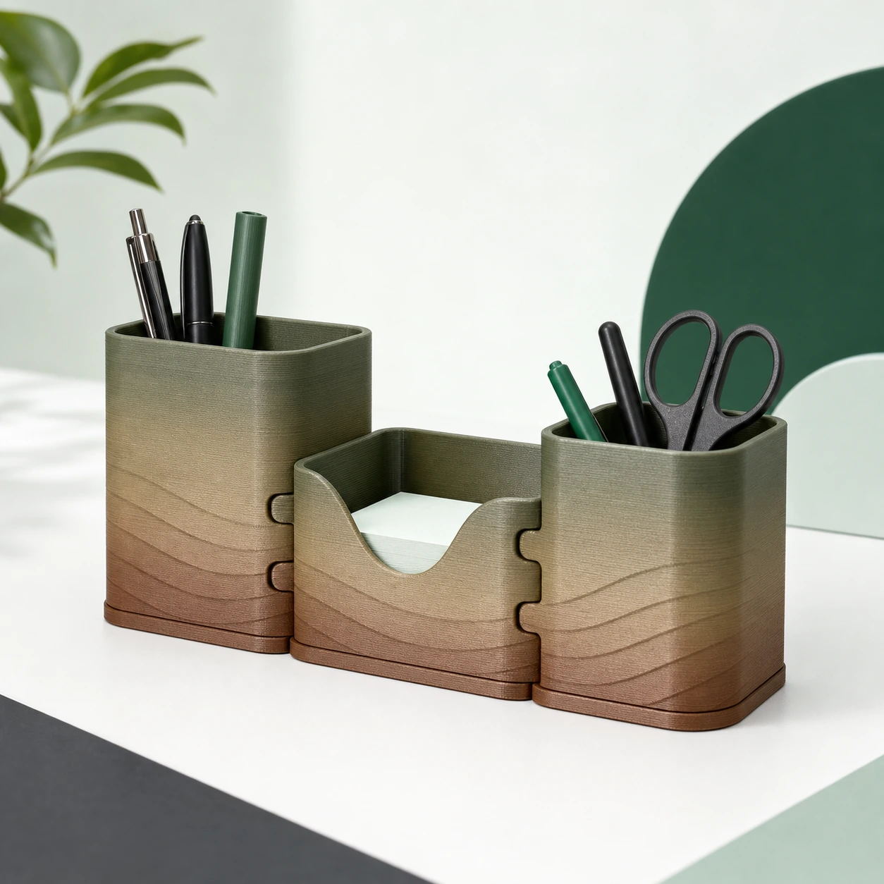 Gradient Silk Earth PLA Basic Gradient: interlocking 3D-printed desk organizer set with three intact modules