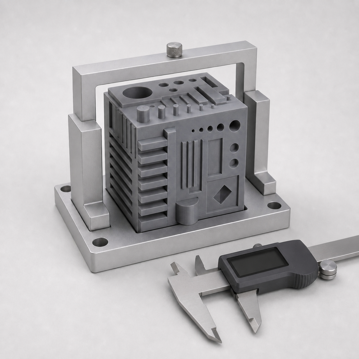 Grey PLA Basic dimensional fixture review scene