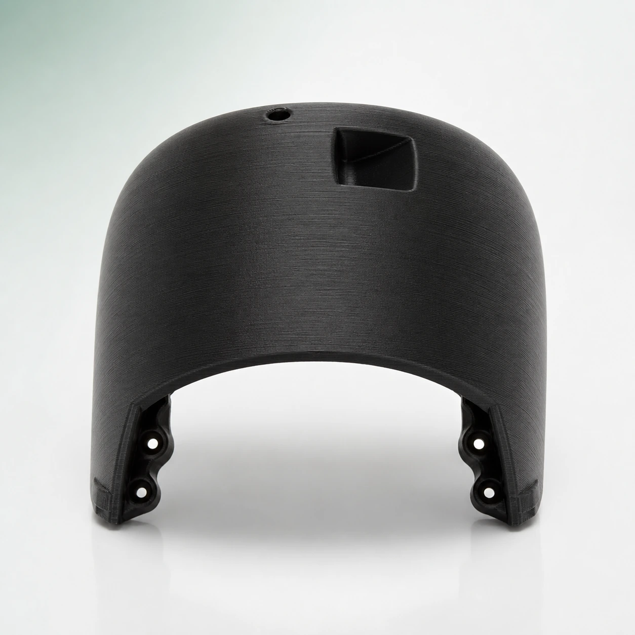 black PLA Tough+ complete curved protective cover specimen showing consistent horizontal layer direction