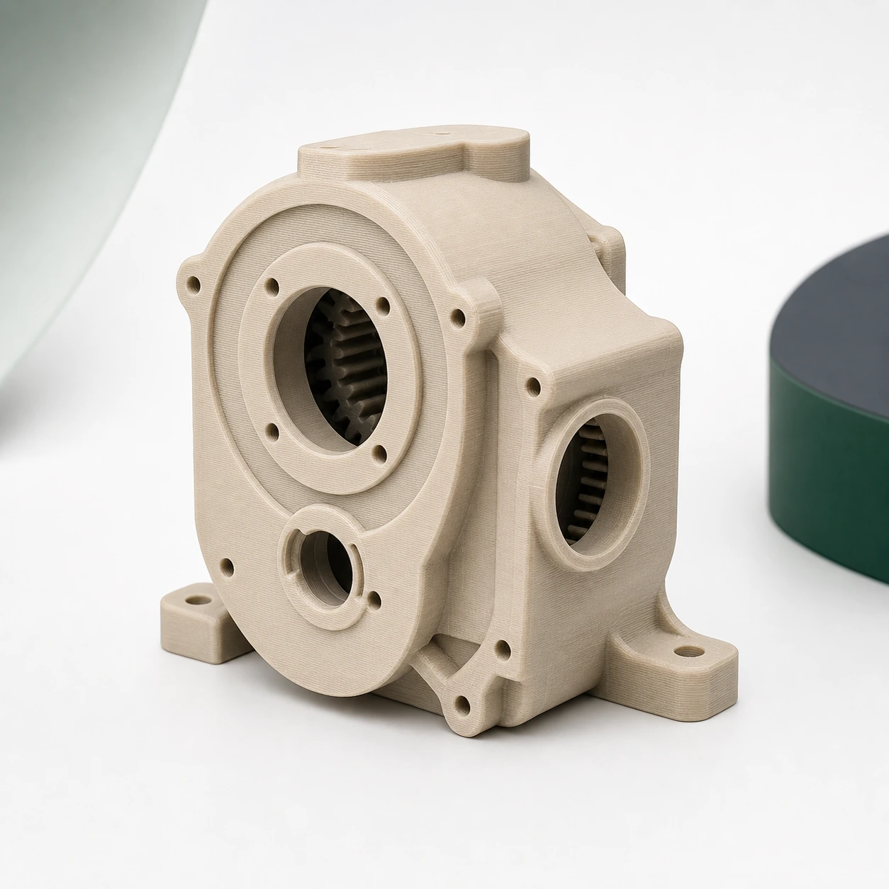 beige PLA Tough+ geared equipment housing