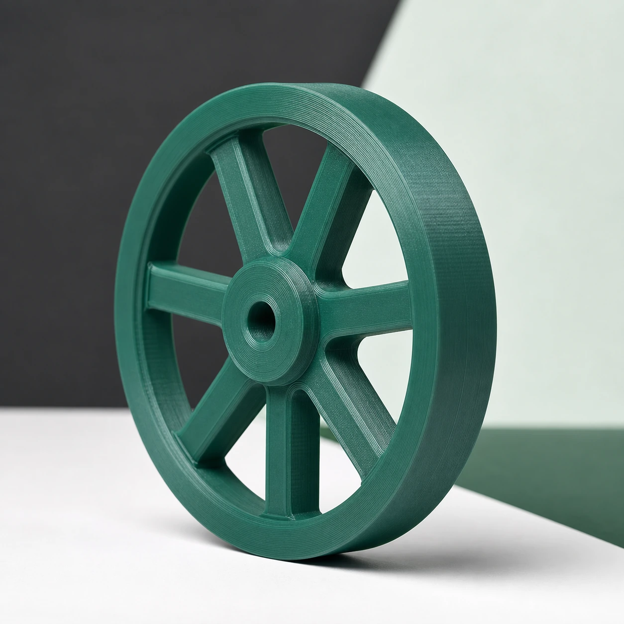 teal PLA Tough+ spoked utility wheel
