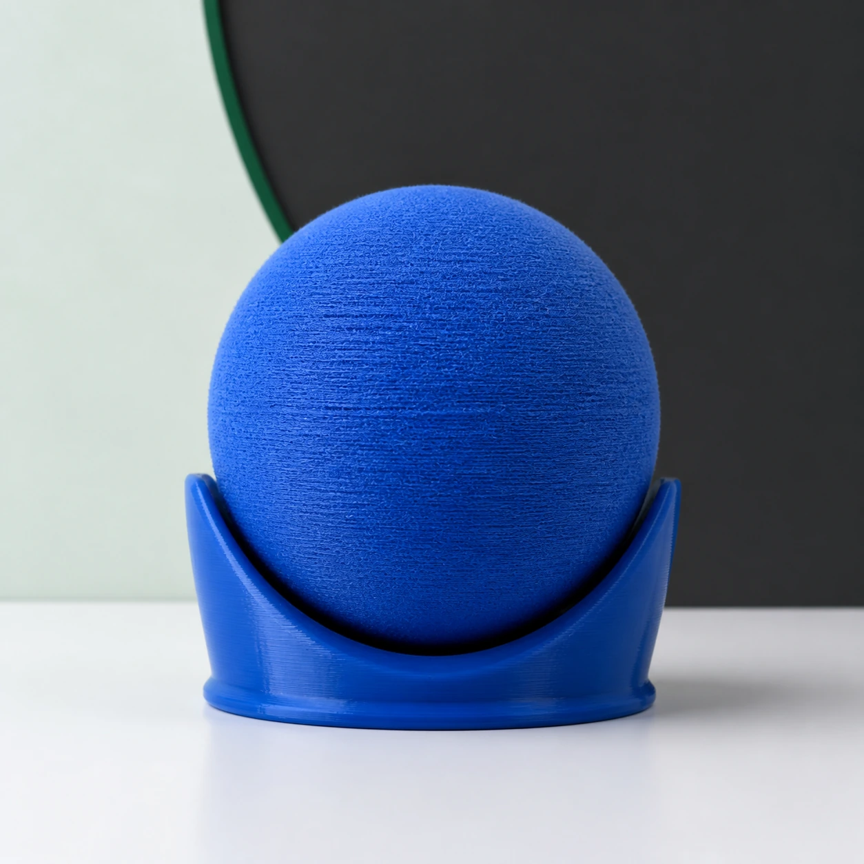 blue PLA Pure blue fuzzy-surface sphere and cradle