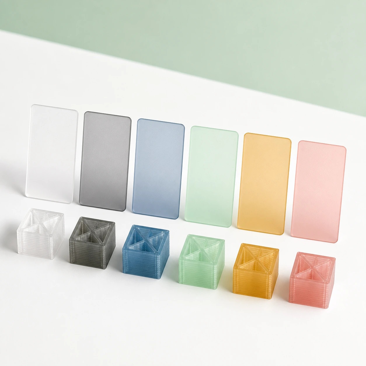 market translucent assortment PLA Translucent six blank color approval cards paired with six small translucent PLA swatches