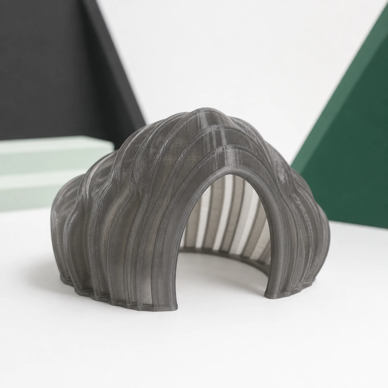 smoke grey PLA Translucent ribbed architectural shell model