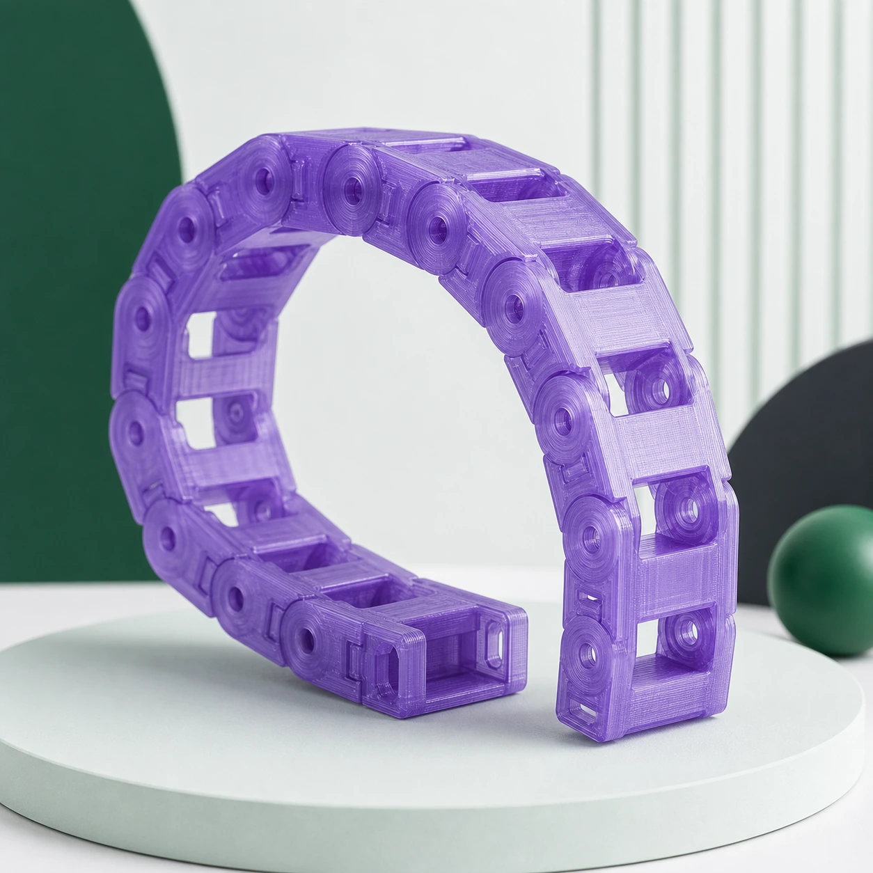 translucent violet PLA Translucent curved articulated cable chain