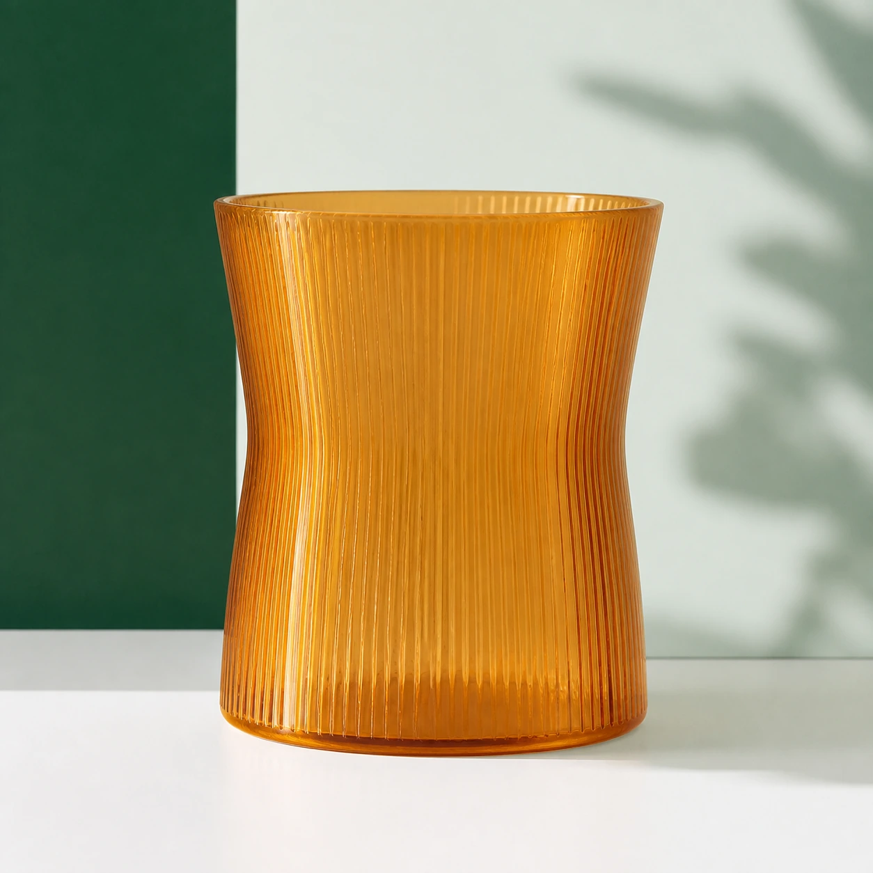 translucent amber PLA Translucent ribbed curved-wall vessel