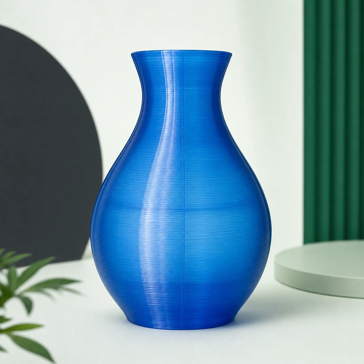 translucent blue PLA Translucent rounded vase with one intentional visible vertical layer seam